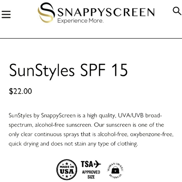 🌞 5/$20 SPF15 Snappyscreen Sunstyles Suncreen SPF 15 - One New 4oz Spray Bottle - Picture 4 of 6